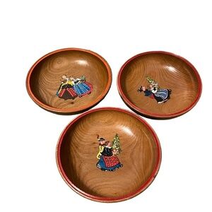 New Set Of 3 Small Hand Painted Decorative Wooden Bowl with‎ Dancers